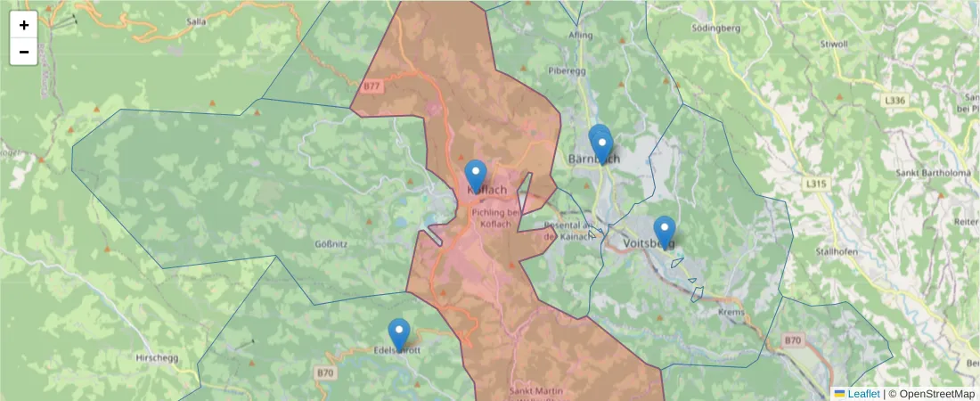 Karte des Postleitzahlen Bereichs  und der umliegenden Postleitzahlen in Deutschland