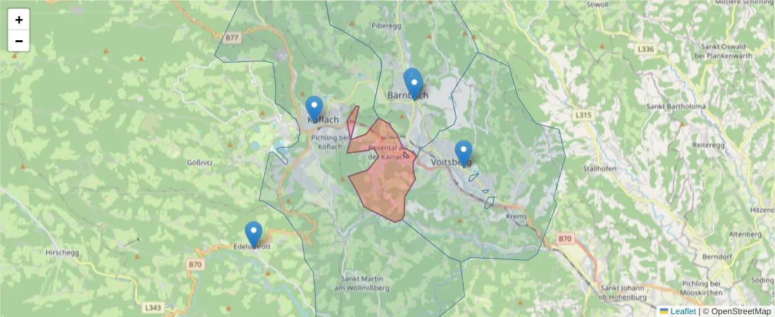 Karte des Postleitzahlen Bereichs  und der umliegenden Postleitzahlen in Deutschland