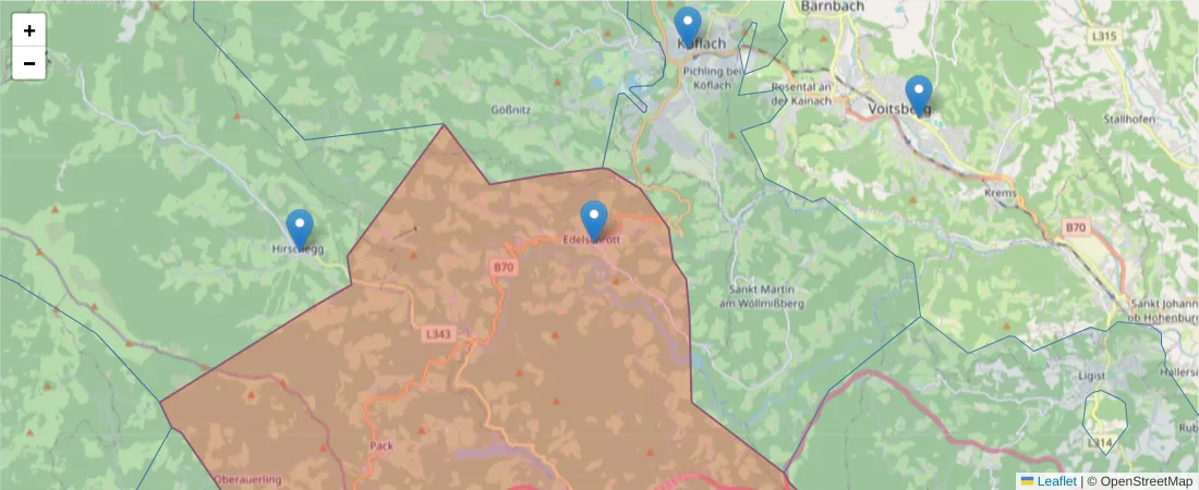 Karte des Postleitzahlen Bereichs  und der umliegenden Postleitzahlen in Deutschland