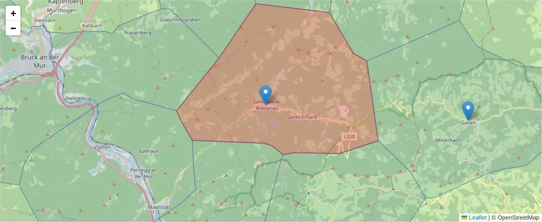 Karte des Postleitzahlen Bereichs  und der umliegenden Postleitzahlen in Deutschland