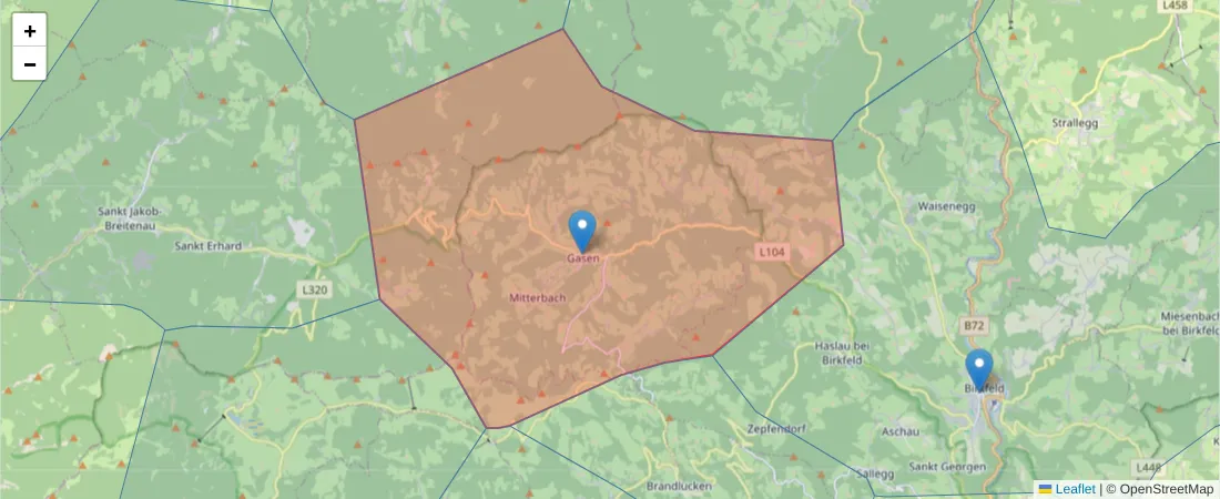 Karte des Postleitzahlen Bereichs  und der umliegenden Postleitzahlen in Deutschland