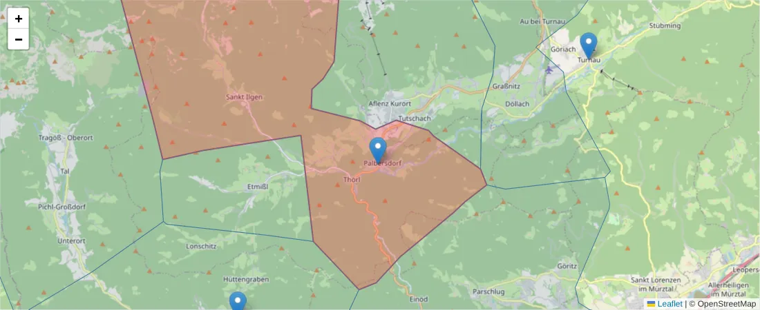Karte des Postleitzahlen Bereichs  und der umliegenden Postleitzahlen in Deutschland