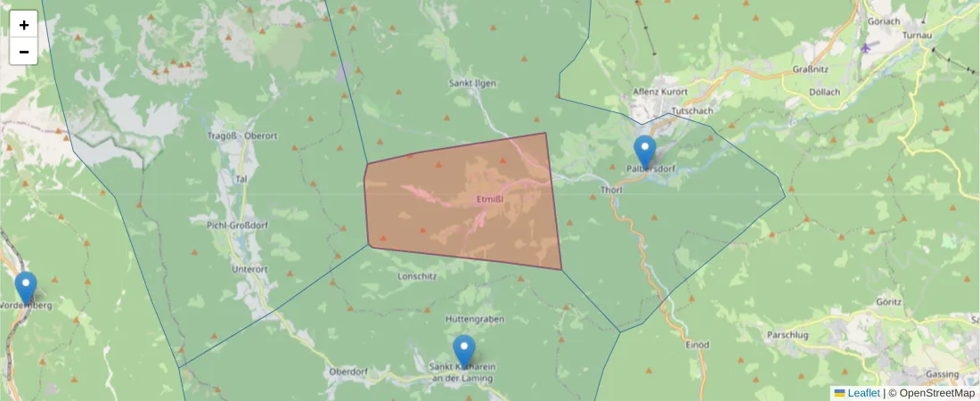 Karte des Postleitzahlen Bereichs  und der umliegenden Postleitzahlen in Deutschland