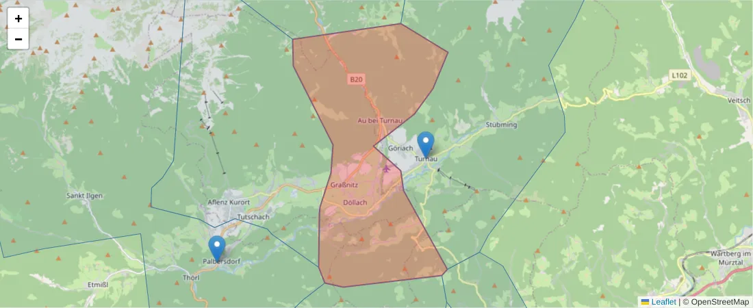 Karte des Postleitzahlen Bereichs  und der umliegenden Postleitzahlen in Deutschland