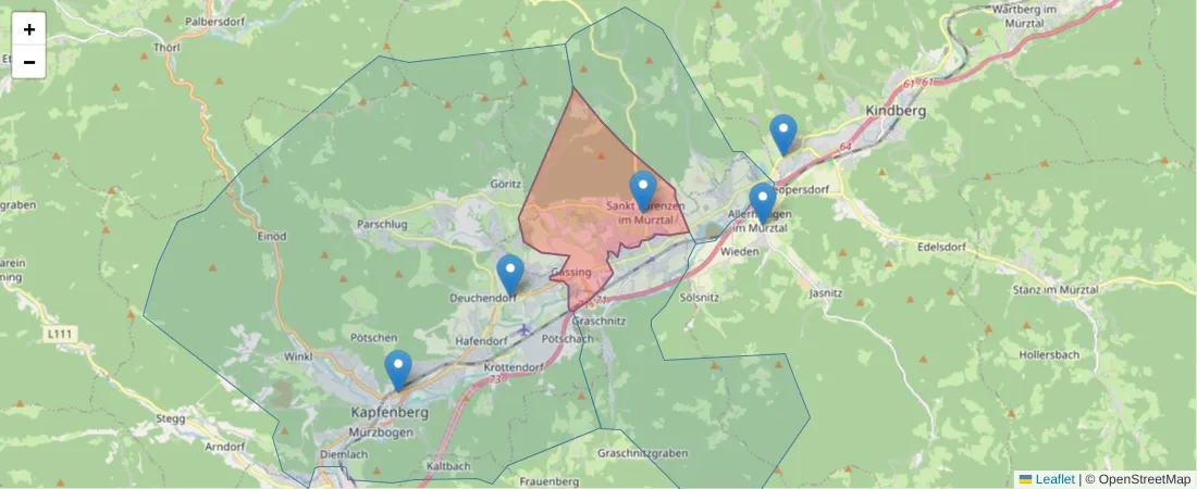 Karte des Postleitzahlen Bereichs  und der umliegenden Postleitzahlen in Deutschland