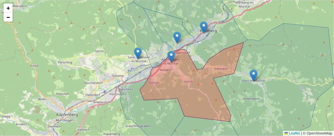 Karte des Postleitzahlen Bereichs  und der umliegenden Postleitzahlen in Deutschland