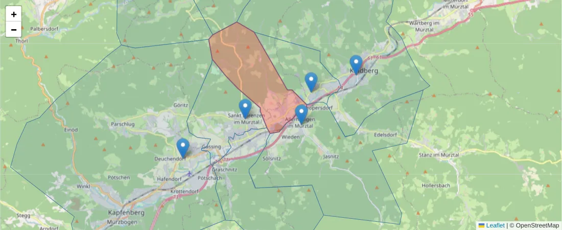 Karte des Postleitzahlen Bereichs  und der umliegenden Postleitzahlen in Deutschland
