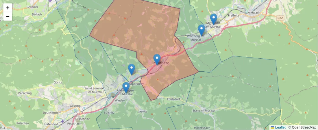 Karte des Postleitzahlen Bereichs  und der umliegenden Postleitzahlen in Deutschland