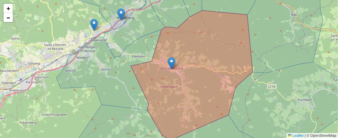 Karte des Postleitzahlen Bereichs  und der umliegenden Postleitzahlen in Deutschland