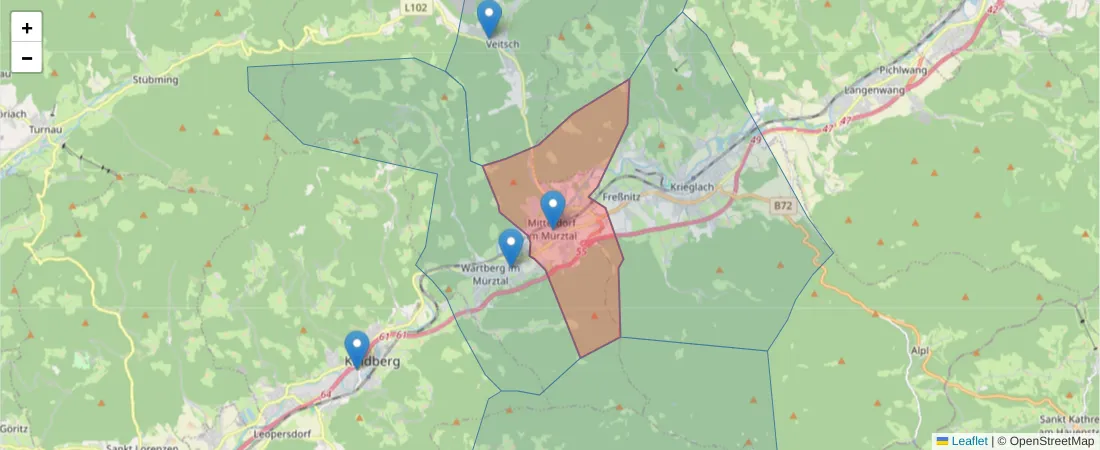 Karte des Postleitzahlen Bereichs  und der umliegenden Postleitzahlen in Deutschland