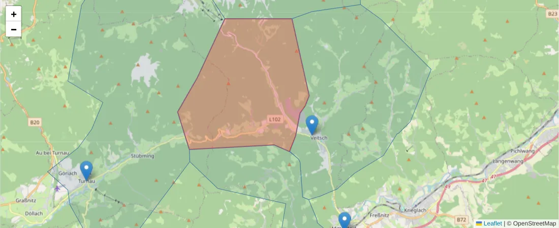 Karte des Postleitzahlen Bereichs  und der umliegenden Postleitzahlen in Deutschland