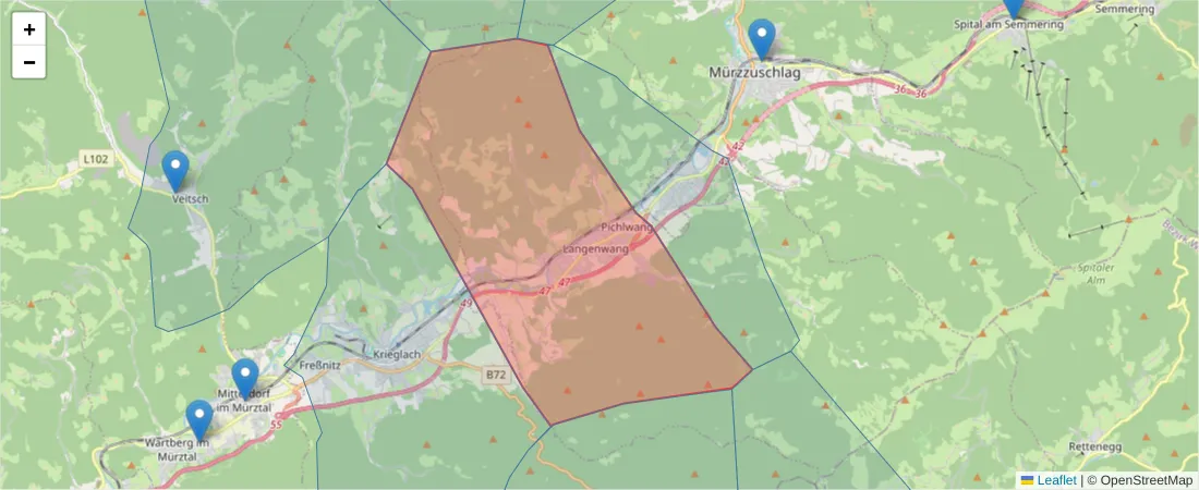 Karte des Postleitzahlen Bereichs  und der umliegenden Postleitzahlen in Deutschland