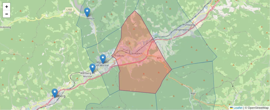 Karte des Postleitzahlen Bereichs  und der umliegenden Postleitzahlen in Deutschland