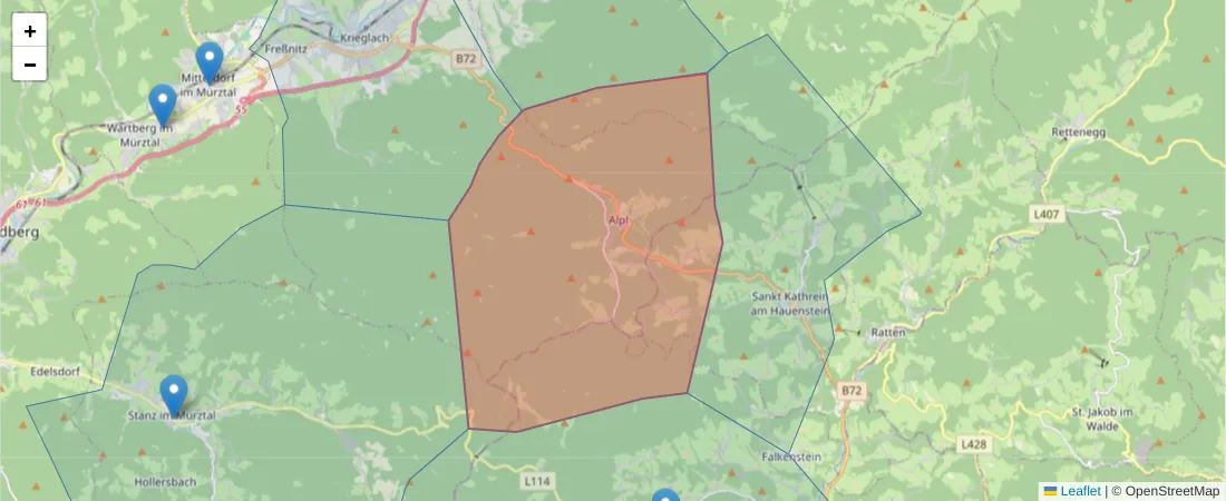 Karte des Postleitzahlen Bereichs  und der umliegenden Postleitzahlen in Deutschland
