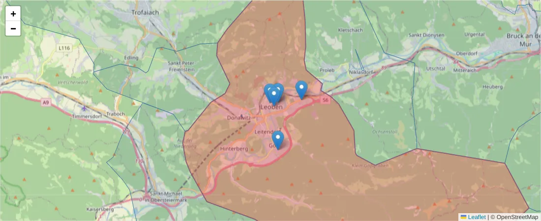 Karte des Postleitzahlen Bereichs  und der umliegenden Postleitzahlen in Deutschland
