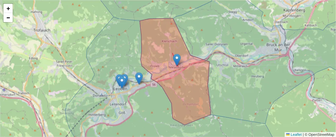 Karte des Postleitzahlen Bereichs  und der umliegenden Postleitzahlen in Deutschland