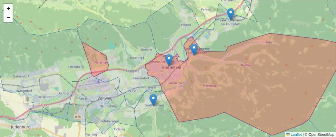 Karte des Postleitzahlen Bereichs  und der umliegenden Postleitzahlen in Deutschland