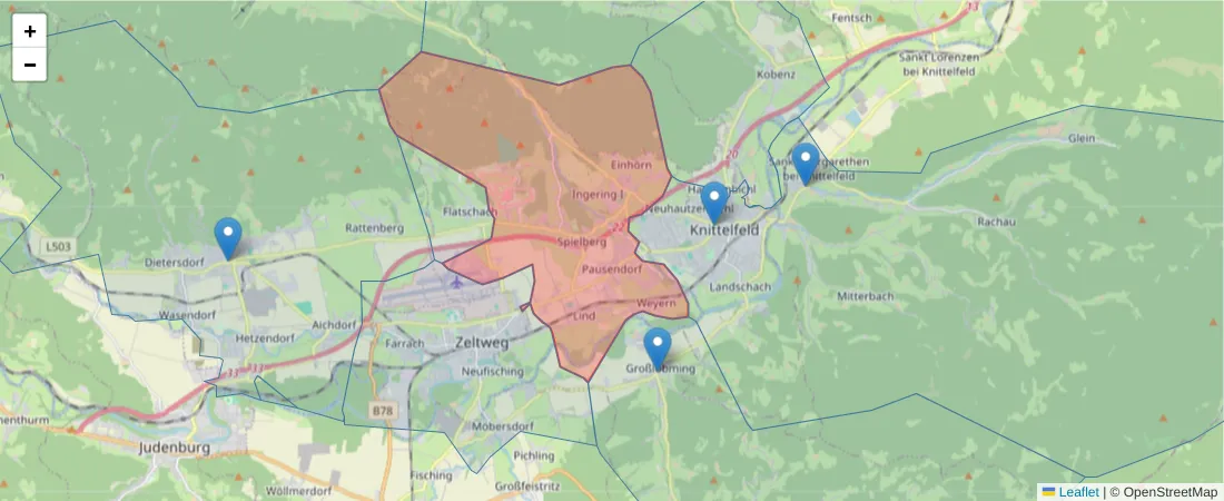Karte des Postleitzahlen Bereichs  und der umliegenden Postleitzahlen in Deutschland