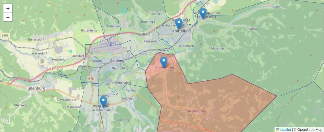 Karte des Postleitzahlen Bereichs  und der umliegenden Postleitzahlen in Deutschland