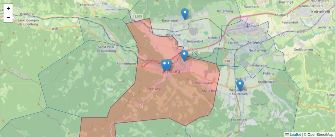 Karte des Postleitzahlen Bereichs  und der umliegenden Postleitzahlen in Deutschland