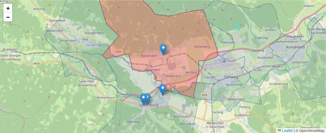 Karte des Postleitzahlen Bereichs  und der umliegenden Postleitzahlen in Deutschland
