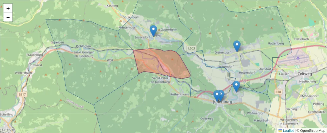 Karte des Postleitzahlen Bereichs  und der umliegenden Postleitzahlen in Deutschland