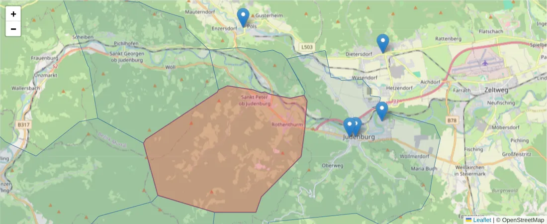 Karte des Postleitzahlen Bereichs  und der umliegenden Postleitzahlen in Deutschland
