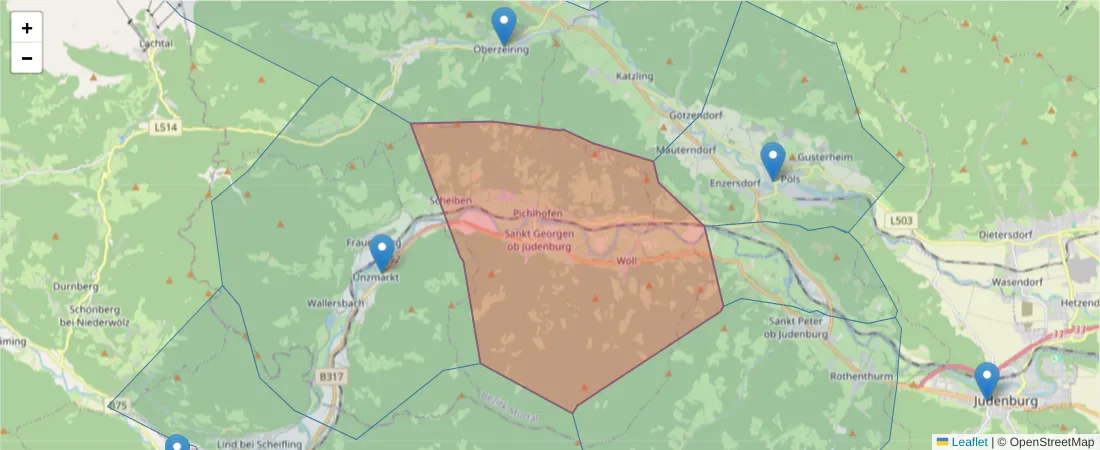 Karte des Postleitzahlen Bereichs  und der umliegenden Postleitzahlen in Deutschland