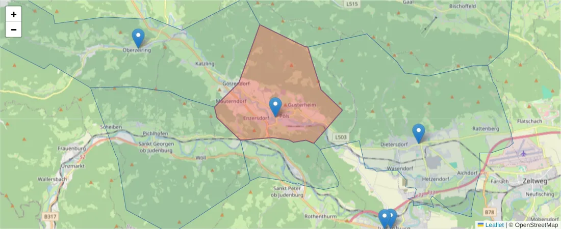 Karte des Postleitzahlen Bereichs  und der umliegenden Postleitzahlen in Deutschland