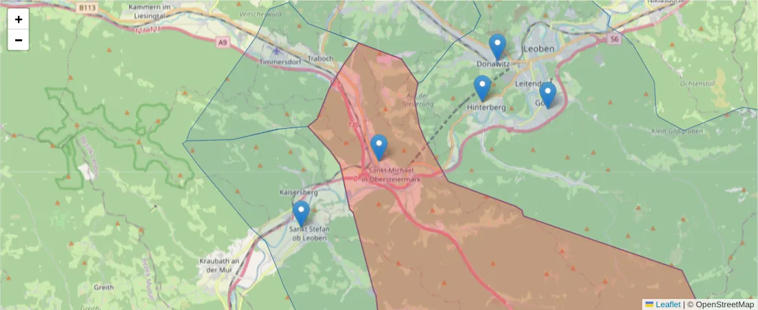 Karte des Postleitzahlen Bereichs  und der umliegenden Postleitzahlen in Deutschland
