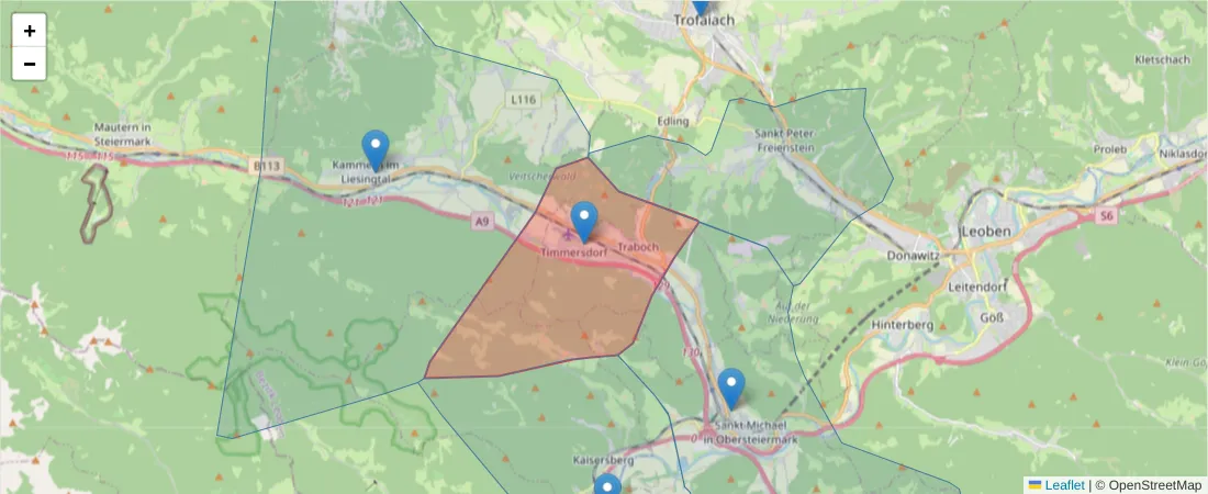 Karte des Postleitzahlen Bereichs  und der umliegenden Postleitzahlen in Deutschland