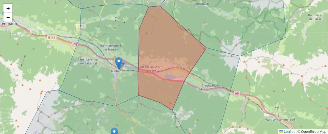 Karte des Postleitzahlen Bereichs  und der umliegenden Postleitzahlen in Deutschland