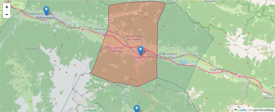 Karte des Postleitzahlen Bereichs  und der umliegenden Postleitzahlen in Deutschland