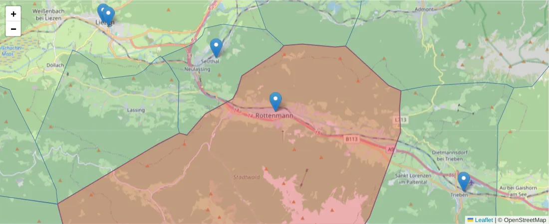 Karte des Postleitzahlen Bereichs  und der umliegenden Postleitzahlen in Deutschland