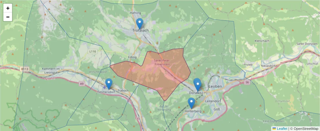 Karte des Postleitzahlen Bereichs  und der umliegenden Postleitzahlen in Deutschland