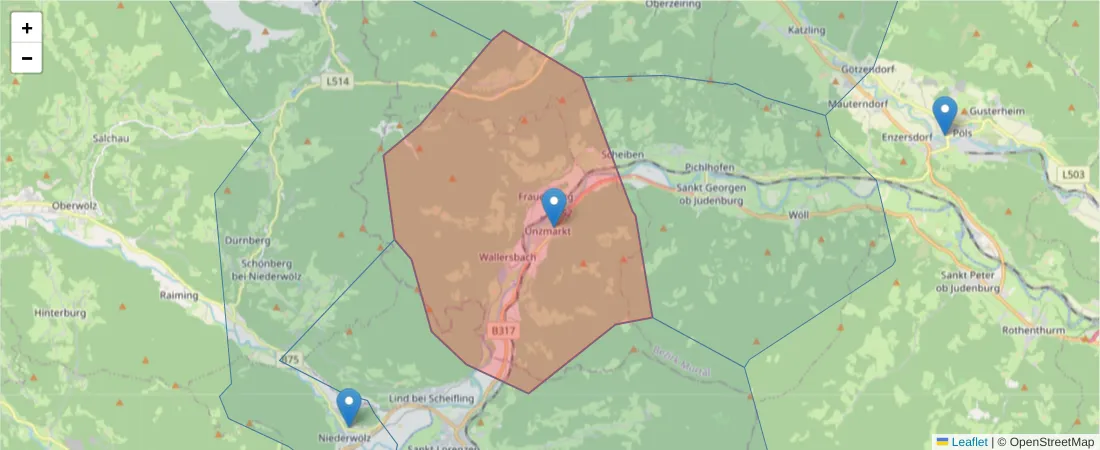 Karte des Postleitzahlen Bereichs  und der umliegenden Postleitzahlen in Deutschland
