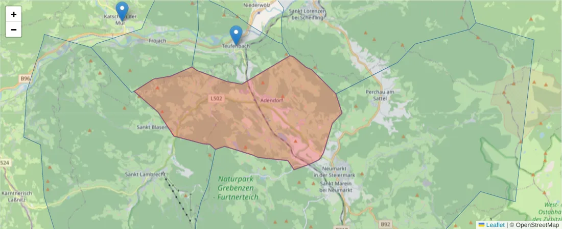 Karte des Postleitzahlen Bereichs  und der umliegenden Postleitzahlen in Deutschland