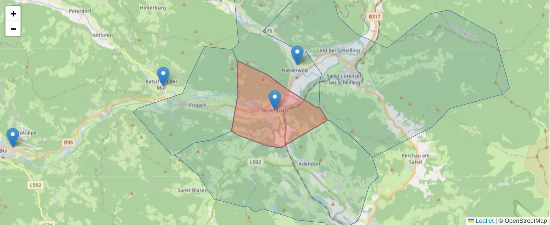 Karte des Postleitzahlen Bereichs  und der umliegenden Postleitzahlen in Deutschland
