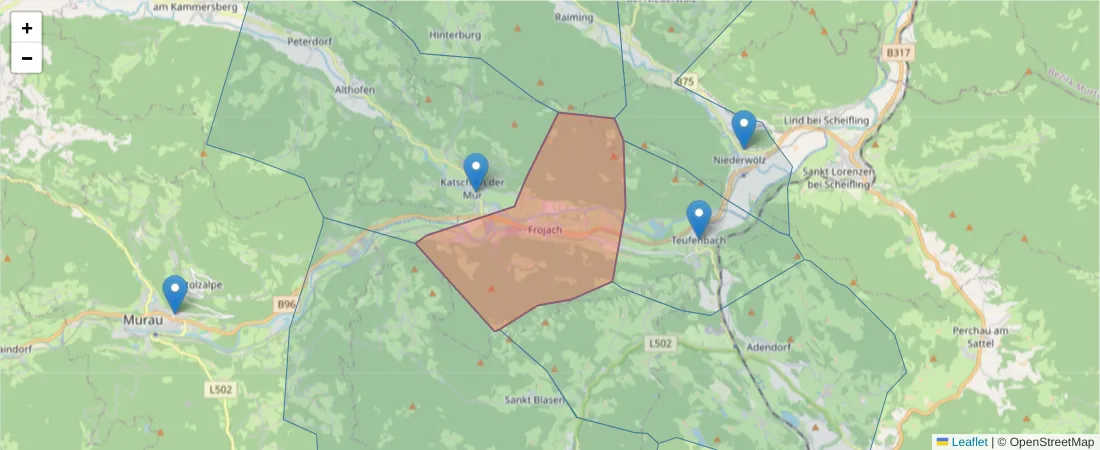 Karte des Postleitzahlen Bereichs  und der umliegenden Postleitzahlen in Deutschland
