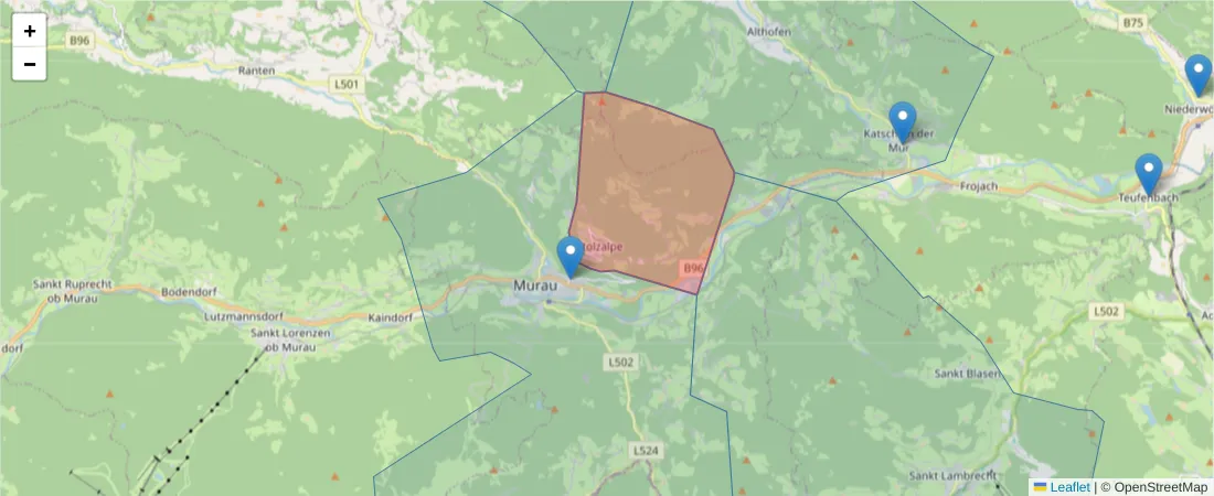 Karte des Postleitzahlen Bereichs  und der umliegenden Postleitzahlen in Deutschland