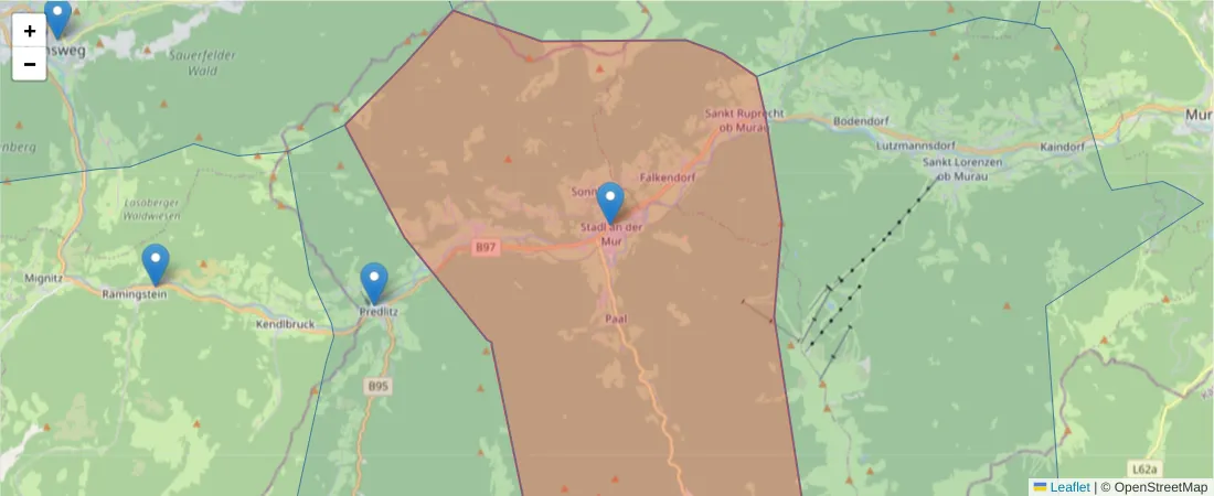 Karte des Postleitzahlen Bereichs  und der umliegenden Postleitzahlen in Deutschland