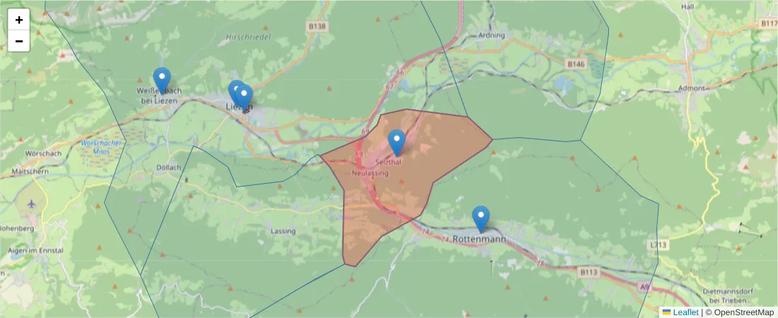 Karte des Postleitzahlen Bereichs  und der umliegenden Postleitzahlen in Deutschland