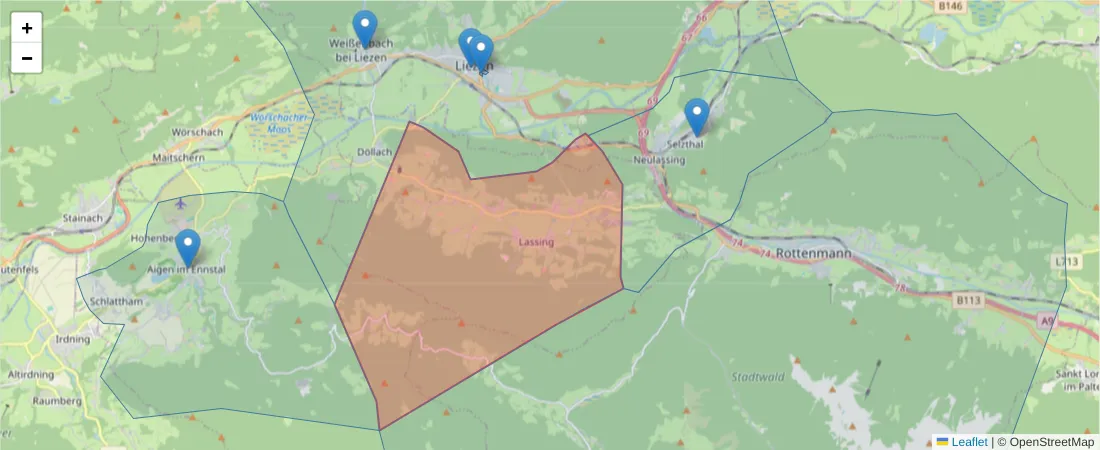 Karte des Postleitzahlen Bereichs  und der umliegenden Postleitzahlen in Deutschland