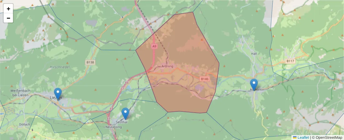 Karte des Postleitzahlen Bereichs  und der umliegenden Postleitzahlen in Deutschland