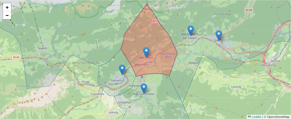 Karte des Postleitzahlen Bereichs  und der umliegenden Postleitzahlen in Deutschland