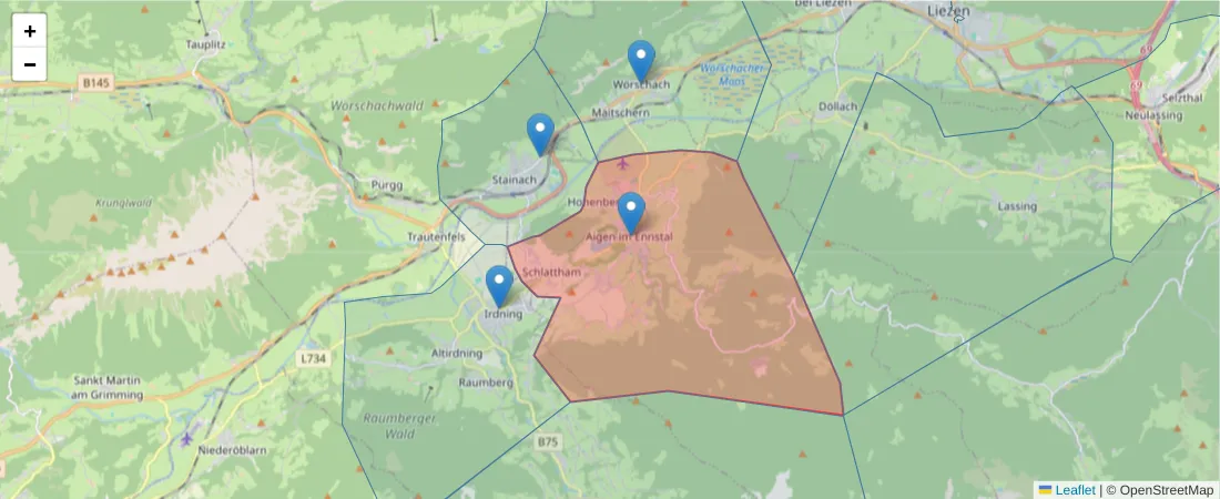 Karte des Postleitzahlen Bereichs  und der umliegenden Postleitzahlen in Deutschland