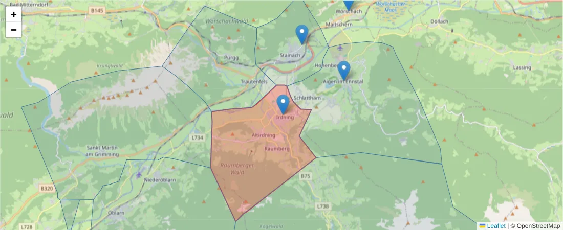 Karte des Postleitzahlen Bereichs  und der umliegenden Postleitzahlen in Deutschland