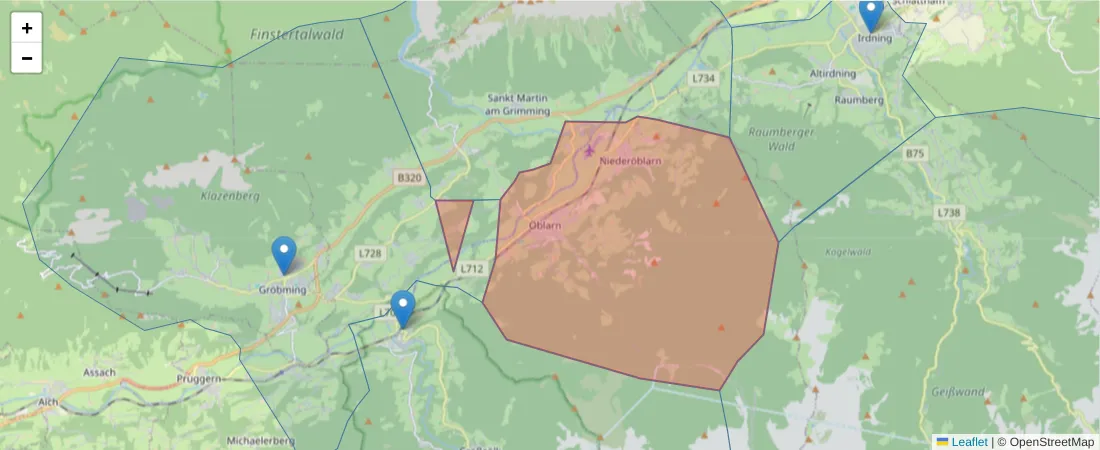 Karte des Postleitzahlen Bereichs  und der umliegenden Postleitzahlen in Deutschland
