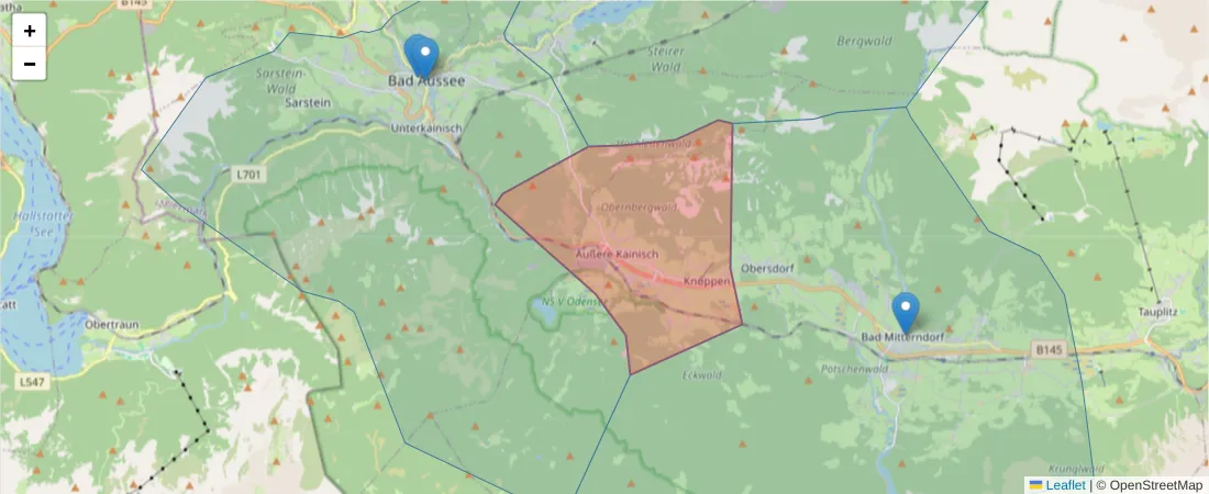 Karte des Postleitzahlen Bereichs  und der umliegenden Postleitzahlen in Deutschland
