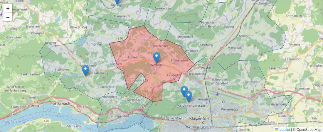 Karte des Postleitzahlen Bereichs  und der umliegenden Postleitzahlen in Deutschland